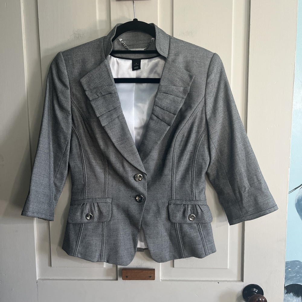 White House Black Market Ruffle Tailored Blazer Jacket Designer Business Size 0